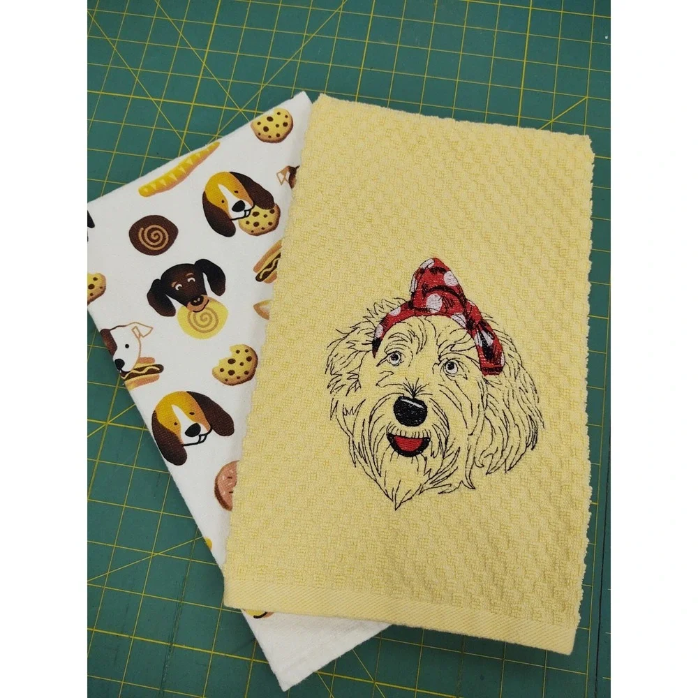 LABRADOODLE Dog With Headband Kitchen Bath Hand Bar Towel Set of 2